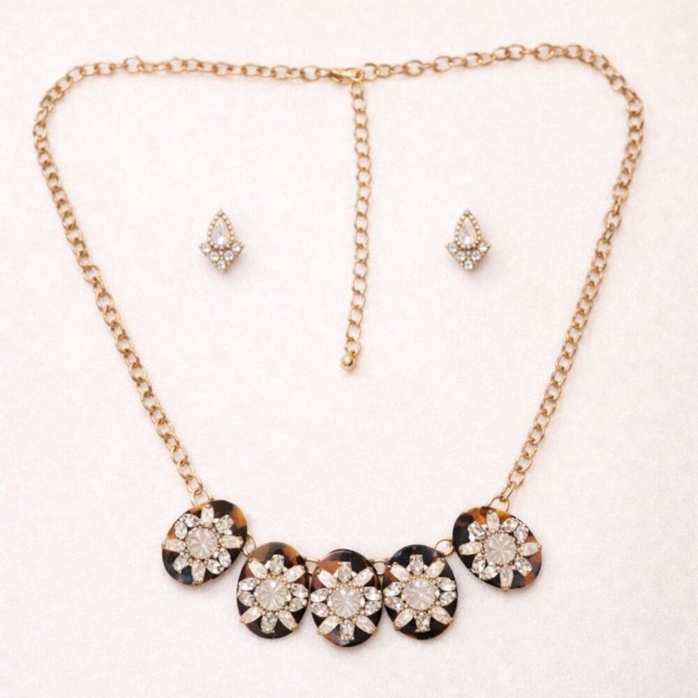 Tortoise Shell Statement Necklace & Earring Set - Picture 2 of 4
